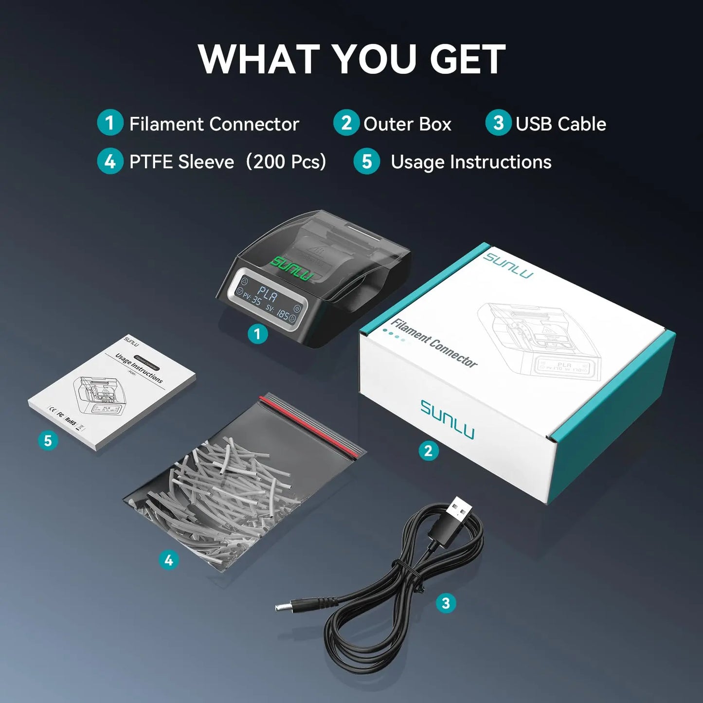 SUNLU 1.75mm Filament Connector – Fast Welding Tool for PLA, PETG, TPU, ABS, Nylon 3D Printer Filament