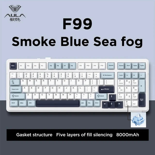 AULA F99 99-Key Gaming Mechanical Keyboard – Wired, 2.4G Wireless, Bluetooth, Hot-Swappable PBT Gasket RGB for Gaming & Typing