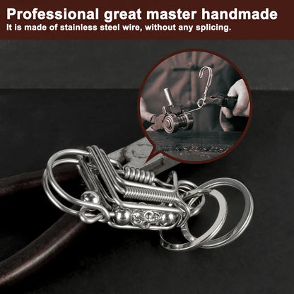 Stainless Steel Skull Keychain — Handmade Matte Round Bead Charm, Mechanical Car Key Ring for Men