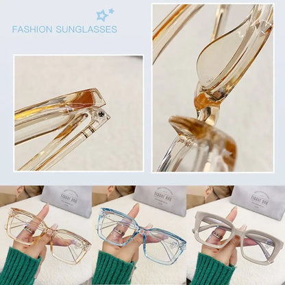 2024 Oversized Square Anti-Blue Light Glasses, Large Frame Myopia Transparent Eyeglasses