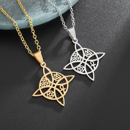 Witchcraft Witch Knot Necklace - Irish Trinity Knot Triple Spiral Pendant, Stainless Steel Ankh Cross Pentagram Amulet Jewelry