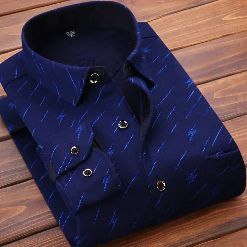 Men's Winter Plaid Flannel Shirt - Thick Fleece-Lined Long Sleeve Warm Casual Dress Shirt