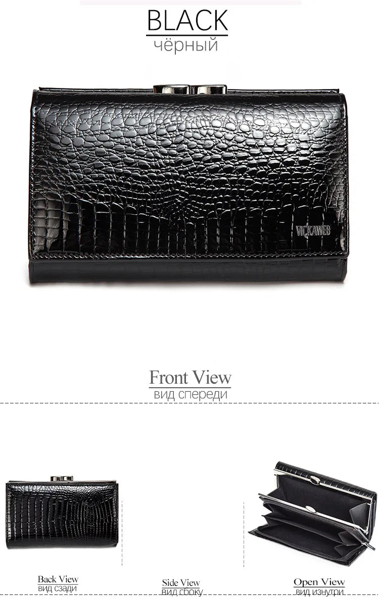 Women’s Genuine Leather Short Wallet – Fashion Alligator Hasp & Zipper Coin Purse AE2155