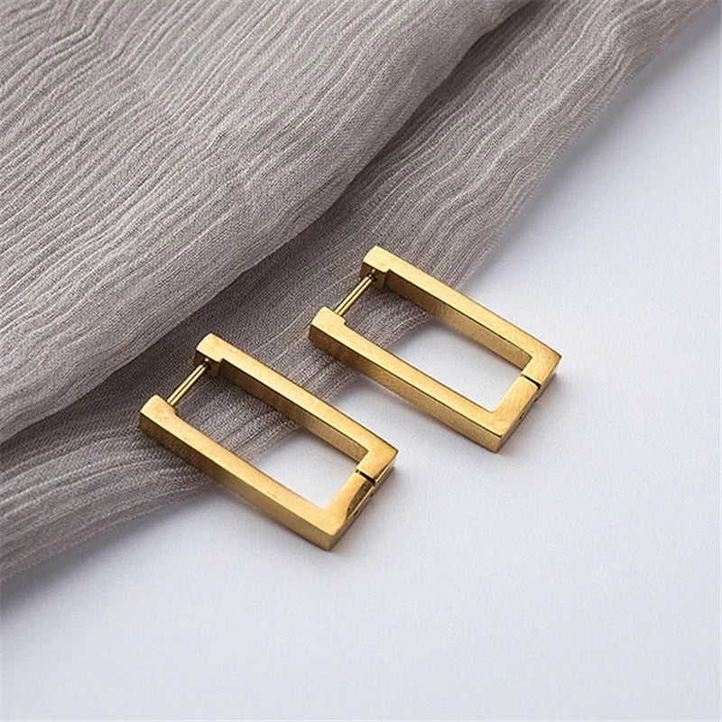 Kshmir Stainless Steel Rectangular Hoop Earrings – Geometric Trendy Jewelry for Women 2023