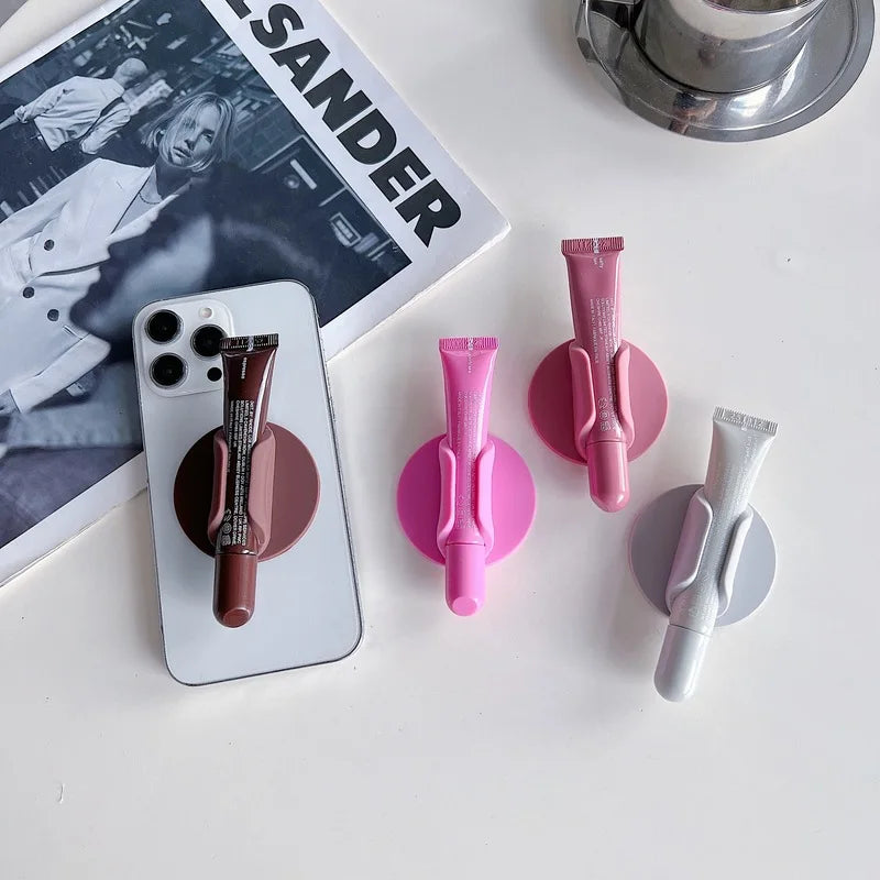 Silicone Lipstick Holder & Mobile Phone Stand — 3M Adhesive Universal Lazy Accessory with Round Lip Gloss Support