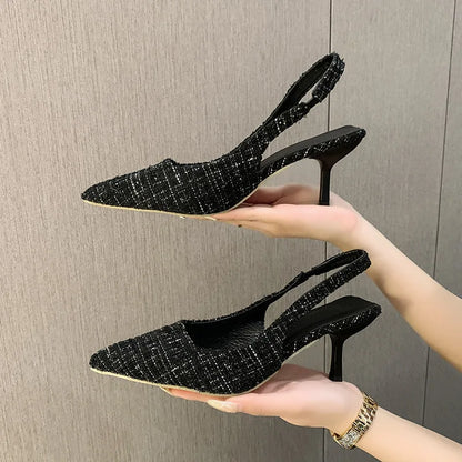 Sea Salt Blue Pointed High Heel Sandals – Women's Fashion Versatile Hollow Back Casual Shoes