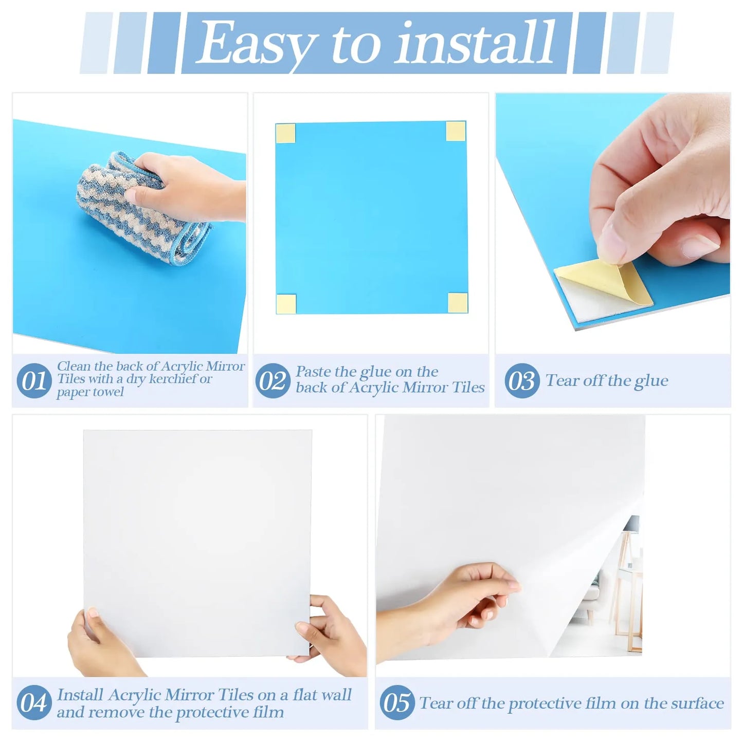 4-Piece Set of 3D Acrylic Mirror Wall Stickers - 2mm Thick, Self-Adhesive, Flexible DIY Art for Living Room Decor