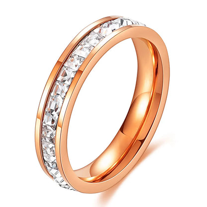 VQYSKO Square Zircon Stainless Steel Ring – White Zircon Engagement Ring for Women & Men – Geometric Couple Fashion Jewelry for Party & Custom Wear