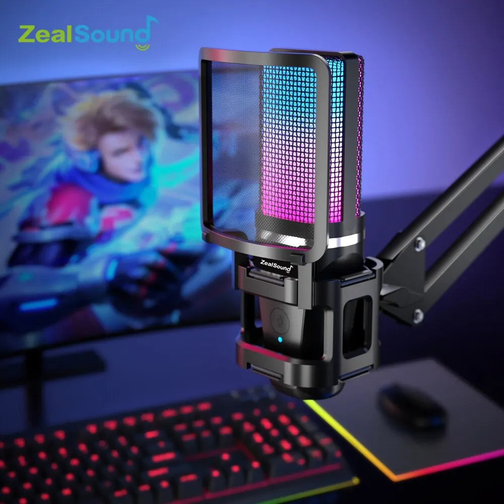 Zealsound RGB USB Condenser Microphone with Articulated Arm & Tripod – Gaming, Podcasting, Streaming, YouTube Recording Mic