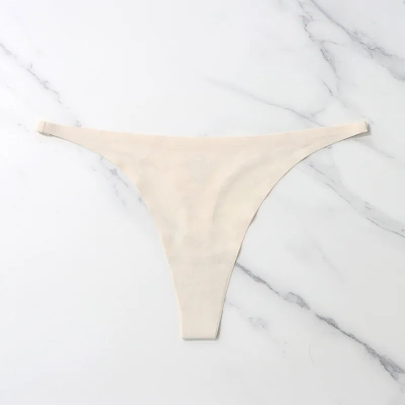 Ice Silk Seamless Thong Panties for Women – Soft Satin Bikini Underwear, Thin Band Tangas Mujer