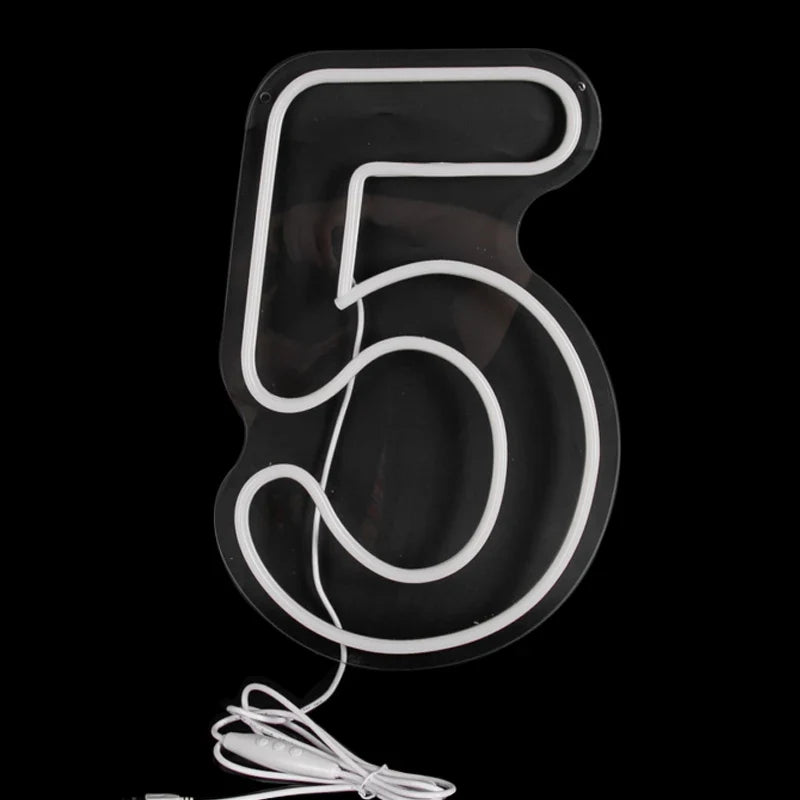 Numbers Neon Sign 0–9 – Acrylic LED Birthday, Wedding & Business Wall Decor with Switch