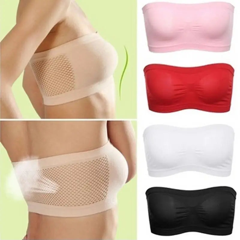 Women’s Sexy Strapless Crop Top Bra – Breathable Mesh Bandeau, Invisible No-Pad Summer Brassiere