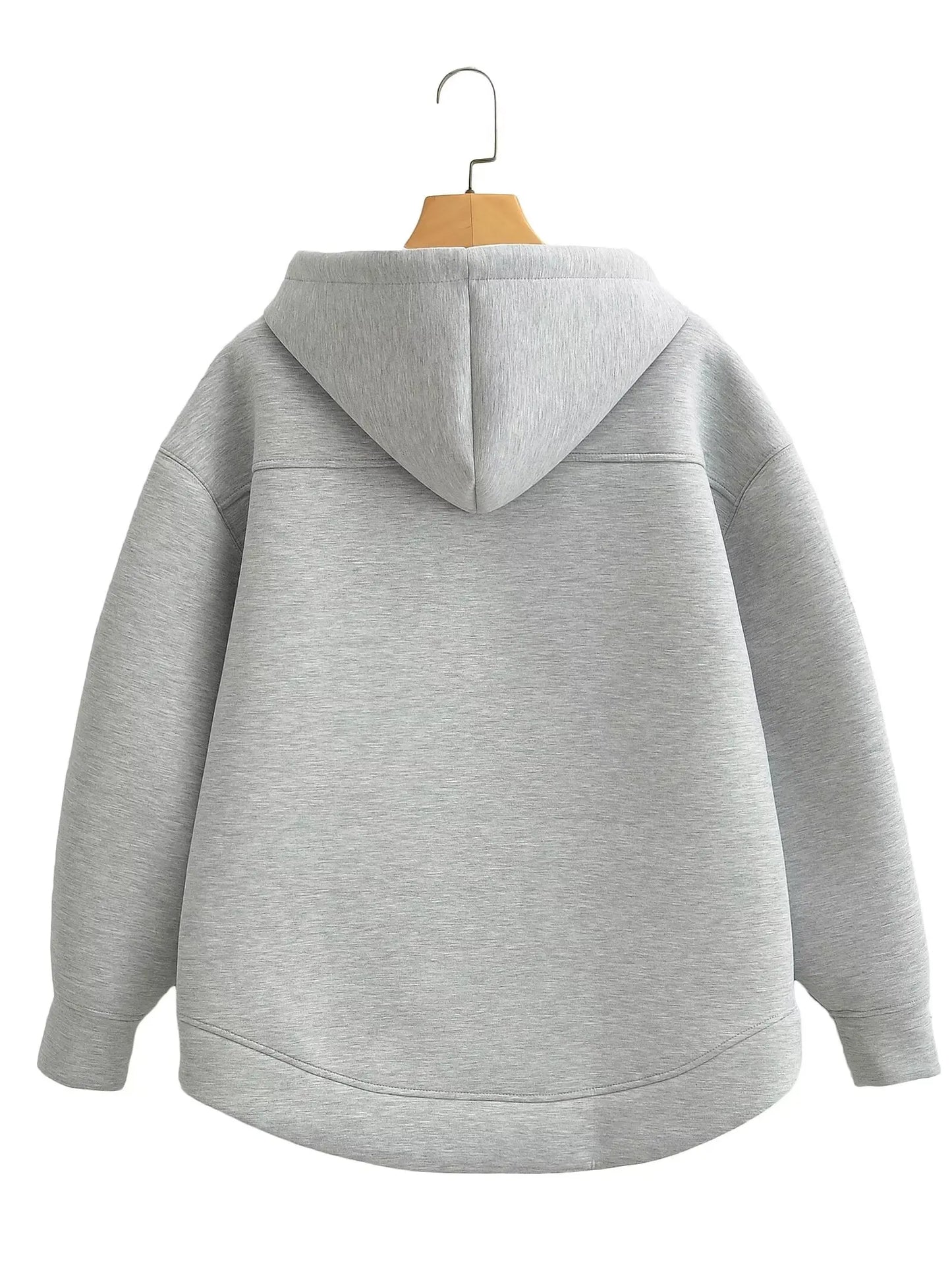 TRAFZA Autumn Women's Gray Jacket – Hooded, Long Sleeve, Zipper Coat with Big Pockets, Loose Casual Outerwear Tops