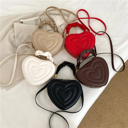 Fashion Love Heart Shape Shoulder Bag: Small Designer Crossbody Bag for Women - Solid PU Leather Top Handle Handbag
