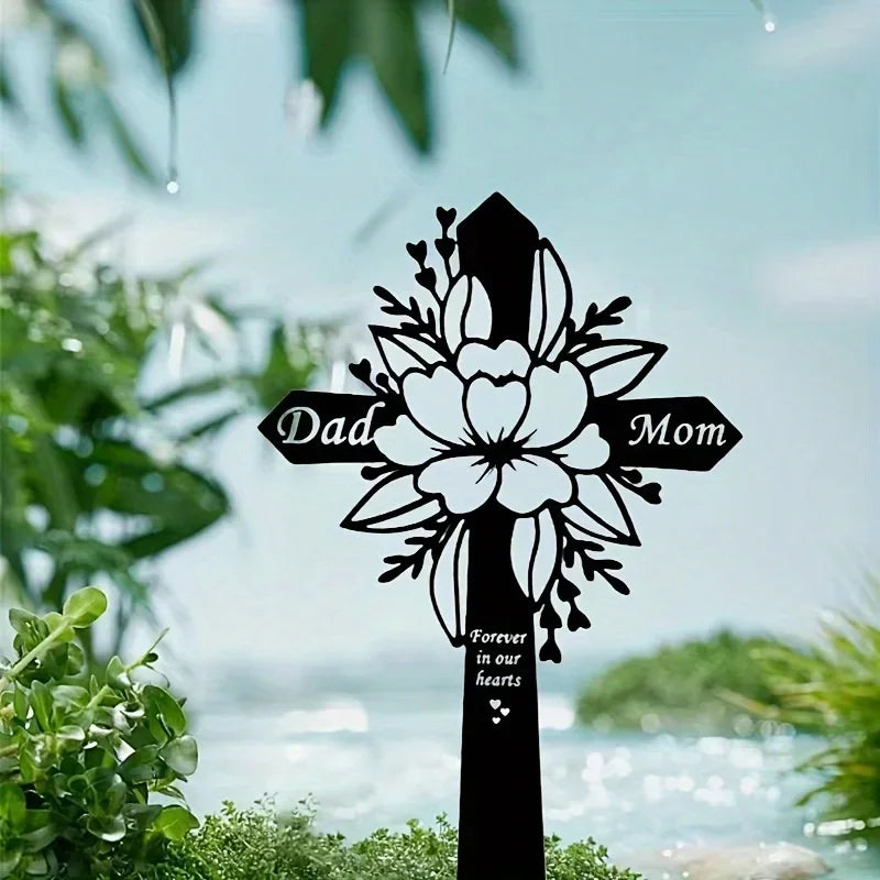 Metal Cemetery Memorial Cross – Elegant Grave Decoration for Dad & Loved Ones