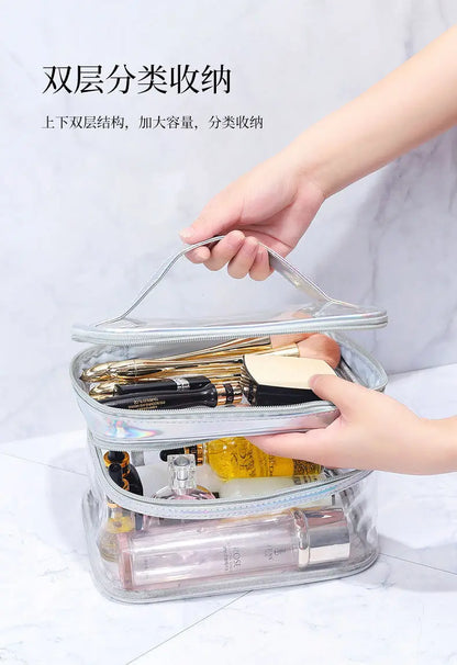 Korean Transparent Makeup Bag – Large Capacity Waterproof Toiletry Bag with Dry & Wet Separation, Portable Travel Cosmetic Storage