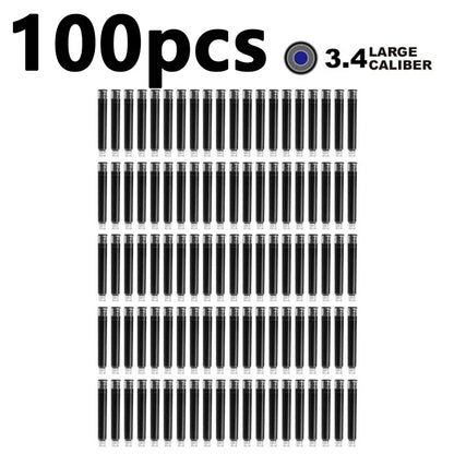 50/100pcs Fountain Pen Ink Cartridges – Black, Blue & Red Refill Set (2.6/3.4mm Bore) High-Quality