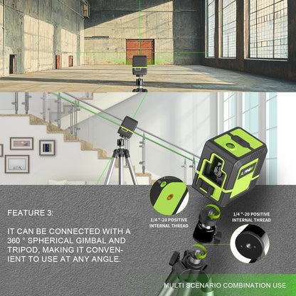 Lfine 2-Line Laser Level with Tripod — Professional 360° Self-Leveling Horizontal & Vertical Laser Measuring Tool
