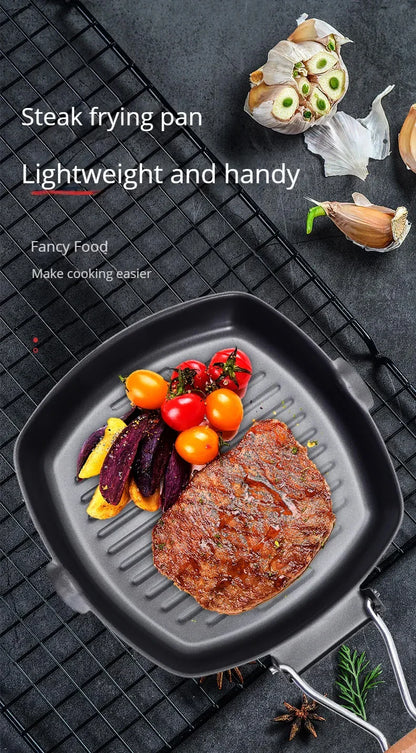 Foldable Portable Grill Pan – Double-Mouth Steak Pan with Anti-Scald Wooden Handle for Outdoor Cooking