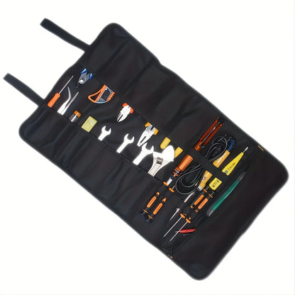 22-Pocket Oxford Canvas Folding Wrench Roll – Waterproof Tool Storage Organizer with Hand Roller