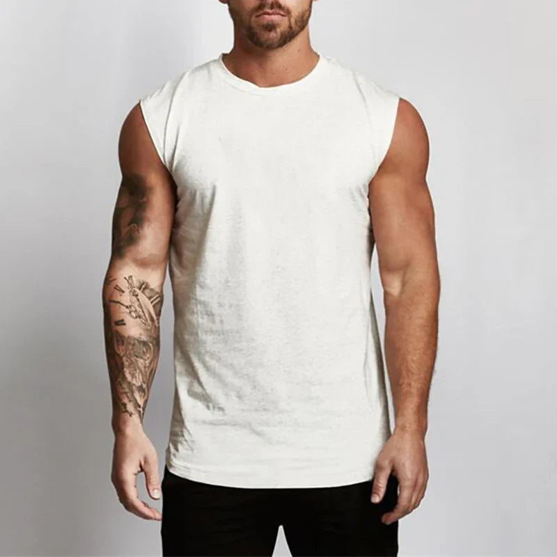Men's Cotton Gym Tank Top - Sleeveless Workout Bodybuilding Shirt Fitness Sportswear Muscle Singlet Vest