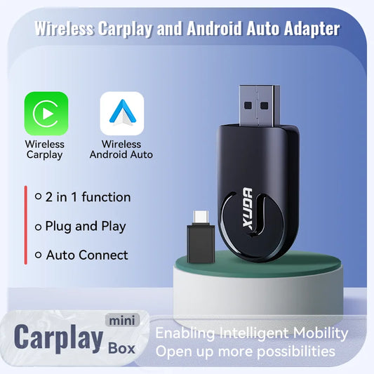 XUDA Mini 2-in-1 AI Box - Wired to Wireless CarPlay with 5G WiFi & Bluetooth 5.0, Android Auto, Plug and Play with Non-Inductive Connection