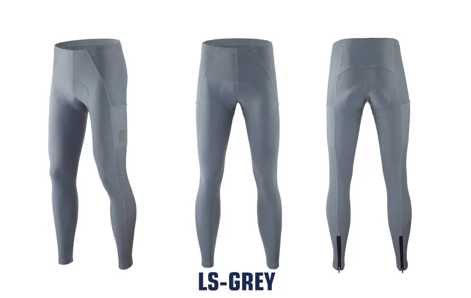 KEMALOCE Men's Cycling Long Pants, Autumn Blue & Grey, Gel Pad, Reflective Bike Bib, Breathable Bicycle Trousers with Rear Pocket