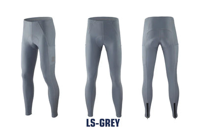 KEMALOCE Men's Cycling Long Pants, Autumn Blue & Grey, Gel Pad, Reflective Bike Bib, Breathable Bicycle Trousers with Rear Pocket