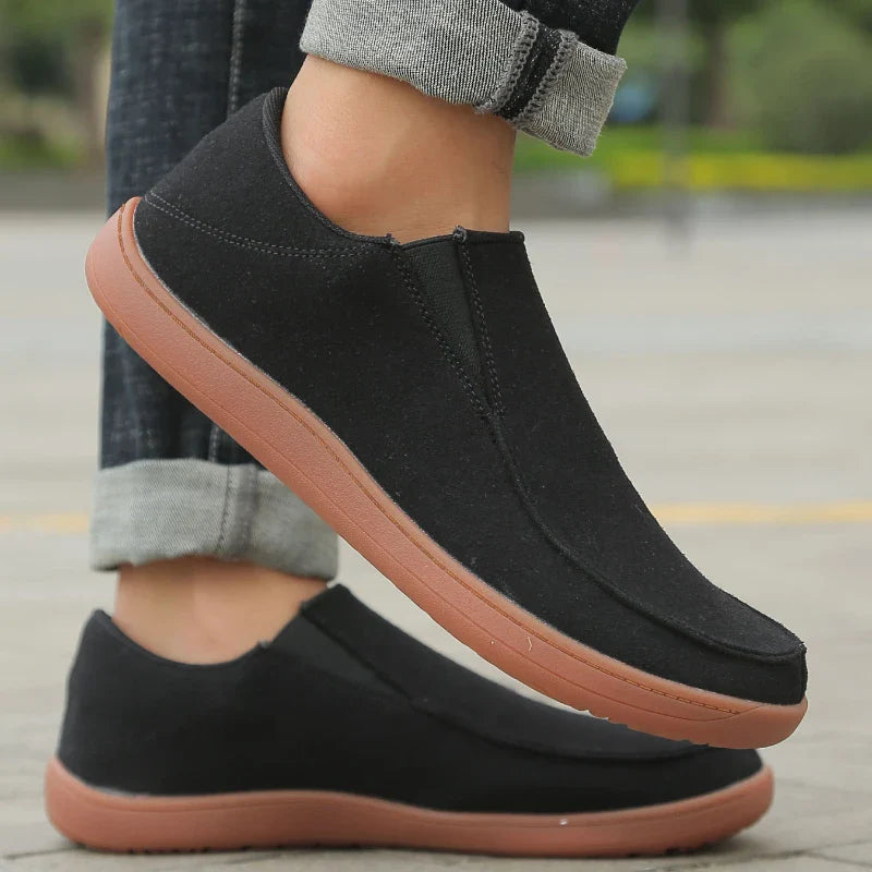 Fujeak Men’s Casual Loafers — Plus Size Non-Slip Wide Sneakers, 2024 Vulcanized Barefoot Shoes