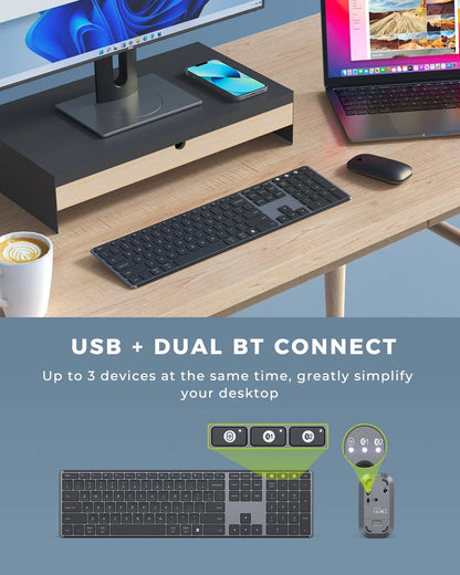 Seenda Wireless Bluetooth Keyboard and Mouse Combo – Multi-Device Rechargeable Slim Set for Windows, MacBook Pro & Air