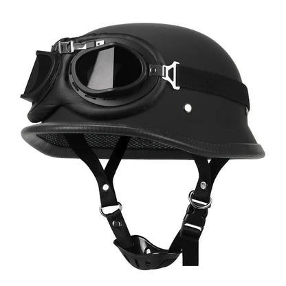 German Leather Motorcycle Half Helmet - Vintage Open Face Biker Helmet, DOT Certified, Casco Moto for S-XXL Sizes