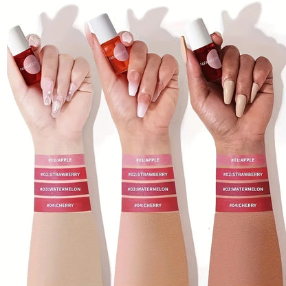 4-Color Fruity Lip Tint – Moisturizing, Waterproof, High-Pigment Liquid Lip Gloss, Non-Stick & Long-Lasting