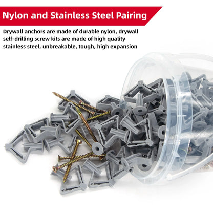 100pcs Drywall Anchor Kit — Hollow Wall Anchors, Plasterboard Plugs, Screws & Butterfly Expansion Tubes (50 Sets)