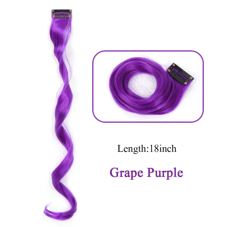 HUAYA 18" Synthetic Clip-In Colorful Curly Hair Extension – Ombre Pink Purple Red Blue Hair Piece