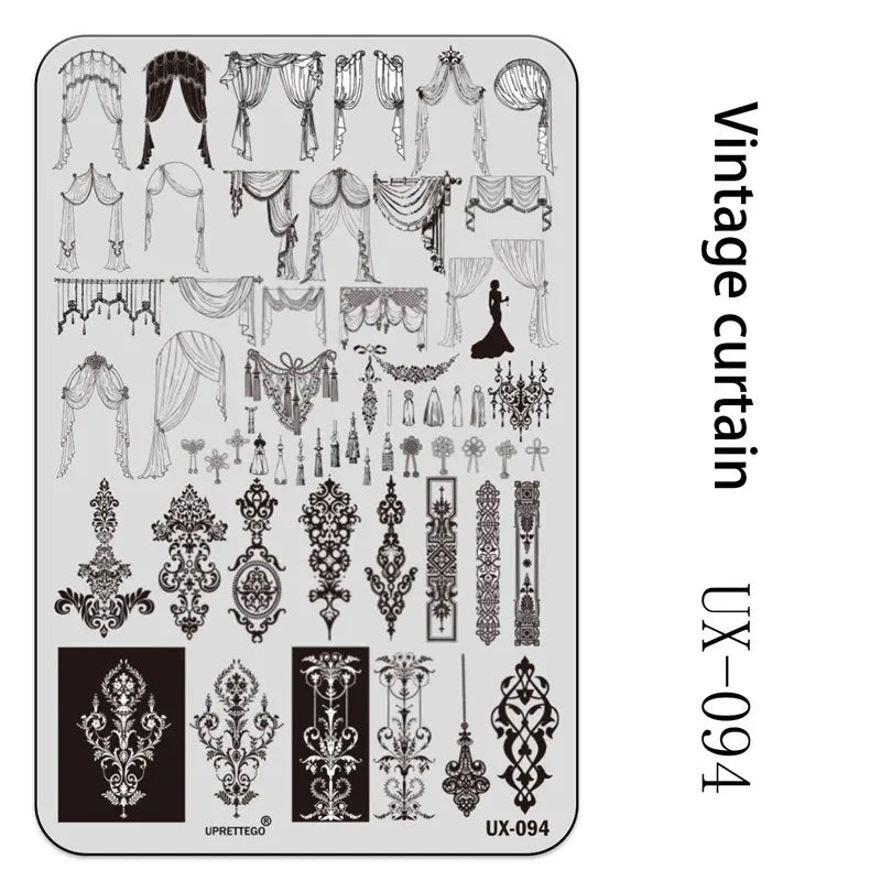 UX Serial 2 Stainless Steel Stamping Plate Template – Vintage Abstract Fabric Texture Pattern for Nail Art, Floral Lace, Xmas & Halloween Designs (UX52)