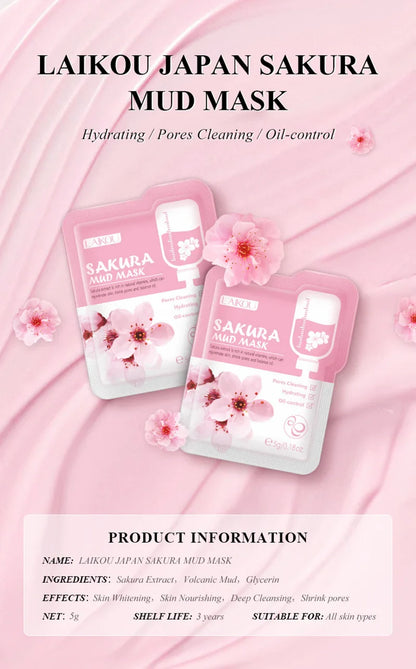 50pcs LAIKOU Sakura Mud Facial Masks – Moisturizing, Anti-Aging, Anti-Acne Deep Cleansing Skincare Face Mask