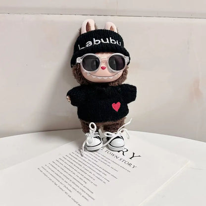 17cm Labubu Doll Clothes — Monster Outfit with Hat, Love Sweater & Casual Shoes for Sitting Party Accessories
