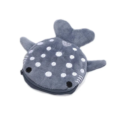 Cute Blue Shark Mini Coin Purse – Plush Zipper Wallet for Women, Key & Earphone Pouch
