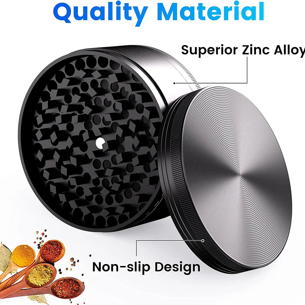75mm (3") 4-Layer Zinc Alloy Herb Grinder — 4-Piece Large Spice & Smoking Crusher