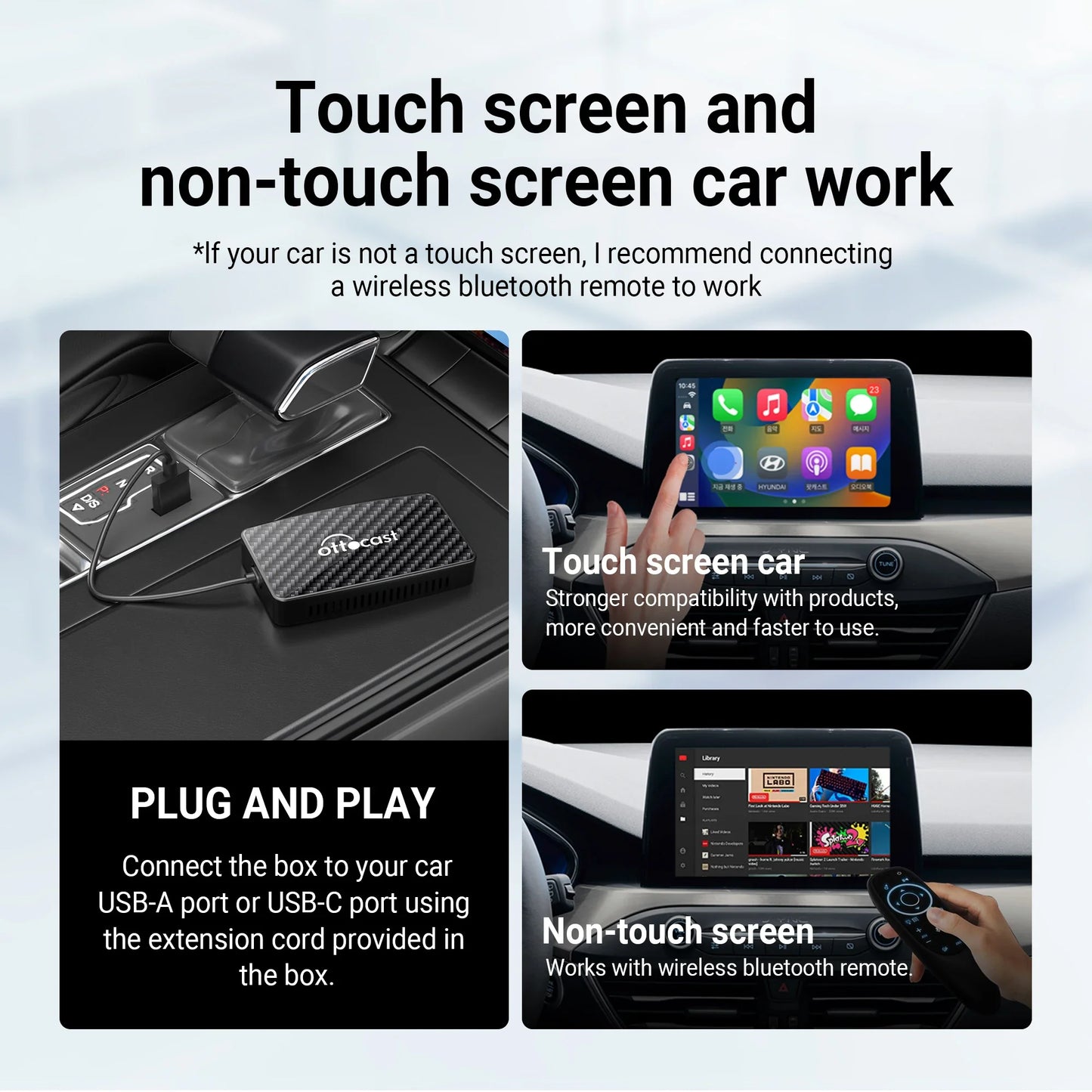 OTTOCAST Play2Video Pro Wireless CarPlay & Android Auto Adapter – YouTube, Netflix, IPTV for Kia & Toyota
