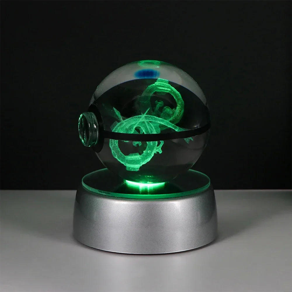 Pokémon 3D Crystal Ball LED Night Light – Pikachu Gengar Eevee Mewtwo Pokéball Base Lamp Kids Birthday & Home Decor Gift