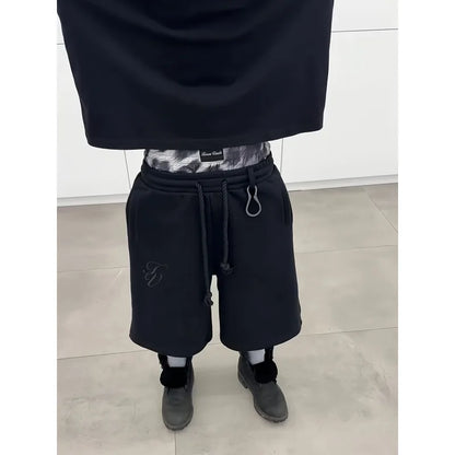 Y2K Double-Waist Embroidered Shorts - Loose American Streetwear Five-Quarter Pants
