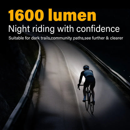 TOWILD 1600LM Bicycle Front Light — 5000mAh IPX6 Aluminum MTB & Road Bike Headlight with Type-C Charging