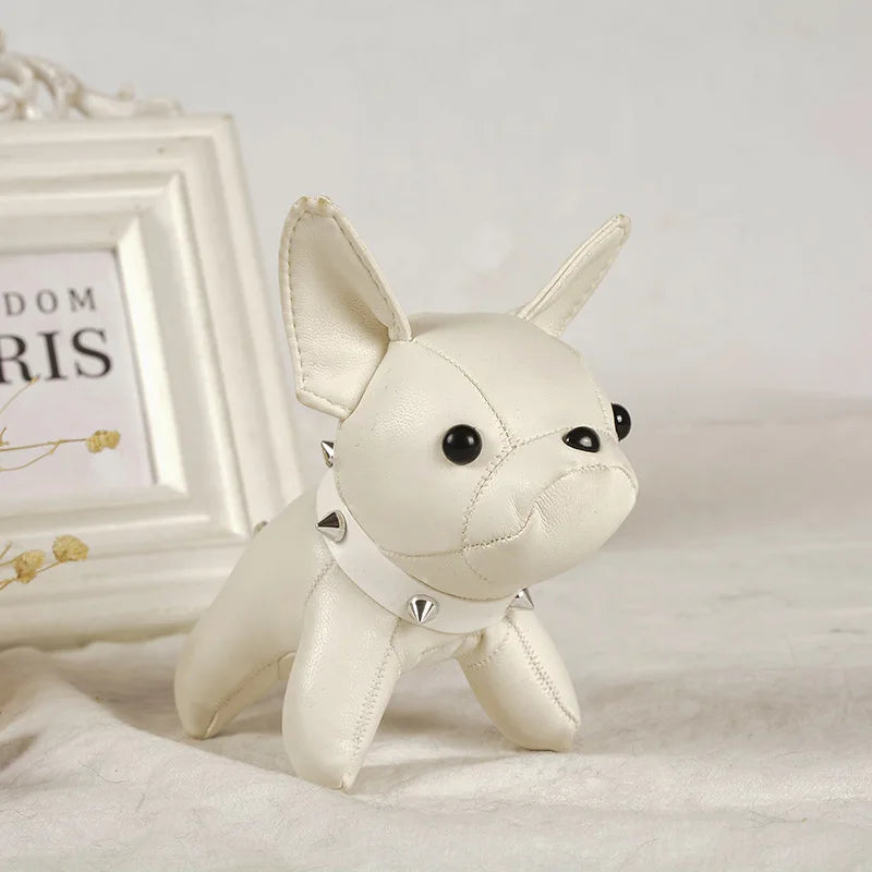 Punk French Bulldog PU Leather Dog Keychain — Fashion Bag Charm for Women Car Key Ring