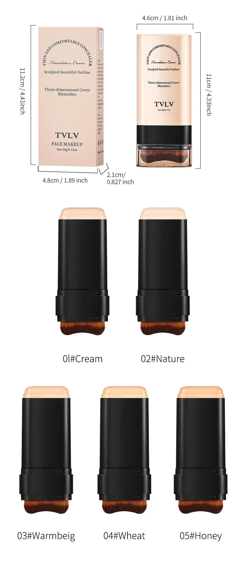 TVLV Eraser Foundation Stick with Brush – 20g Brightening Liquid Foundation & Long-Lasting Concealer