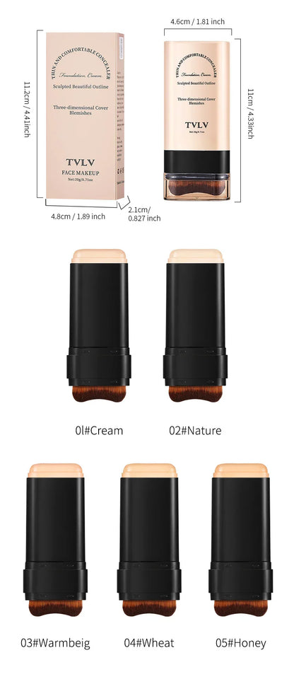 TVLV Eraser Foundation Stick with Brush – 20g Brightening Liquid Foundation & Long-Lasting Concealer