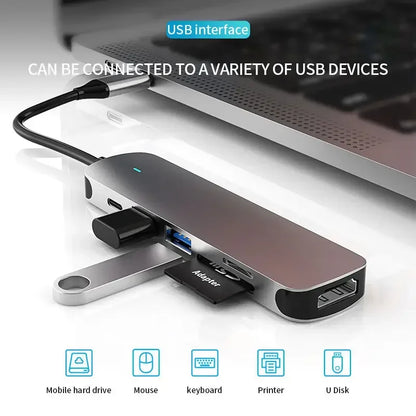 USB-C Hub Adapter with 4K — 100W PD USB-C Port, SD & TF Card Reader for MacBook Air, iPad Pro, Huawei, Samsung Phones