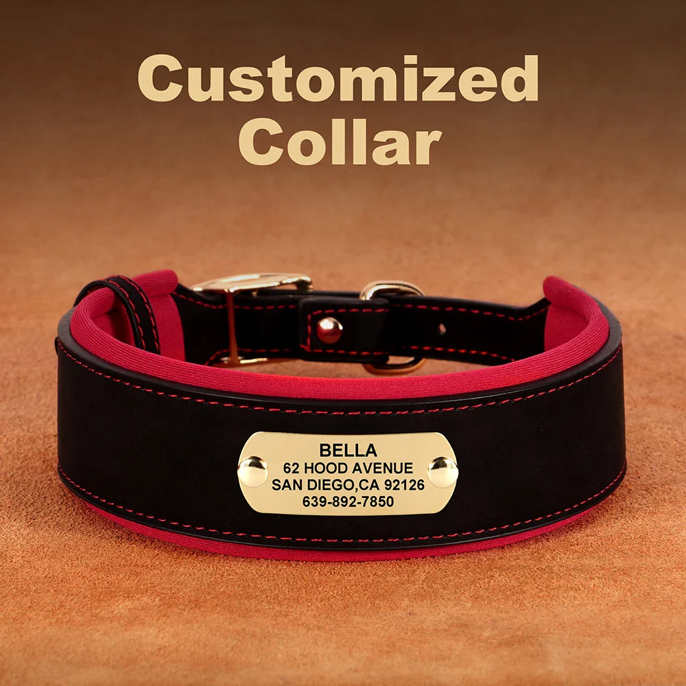 Wide Personalized PU Leather Dog Collar – Custom Tag Soft Pet Collar for Small, Medium & Large Dogs, Pitbulls & Bulldogs