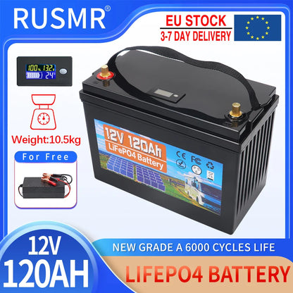 12V 120Ah LiFePO4 Battery Pack – Built-in BMS Lithium Iron Phosphate for Home Backup Power & Energy Storage Systems