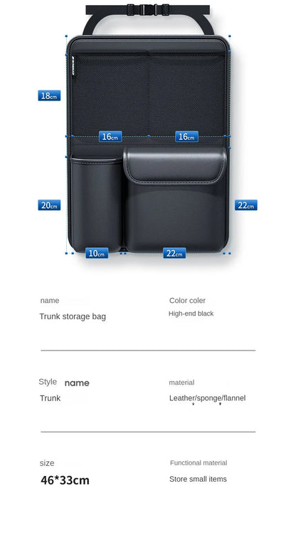 Car Trunk Leather Storage Bag – Foldable Seat Back Tools Organizer, UV-Protected Multifunctional Hanging Organizer for SUVs